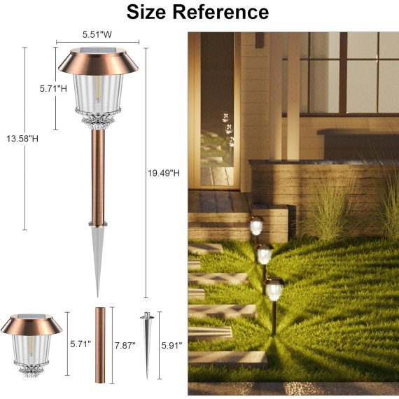 Solar Pathway Lights Outdoor - 6 Pack Solar Garden Lights, Solar Lights Outdoor Auto On/Off IP65 Waterproof Solar Powered Landscape 10-40 LM Dimmable Lighting for Yard Patio Walkway Driveway