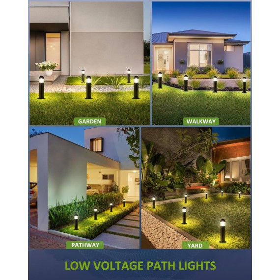 6 Pack Low Voltage Landscape Pathway Lights, 12V LED Bollard Light IP67 Waterproof, Outdoor Driveway Walkway Wired Lights (Included Connector) - Yard Garden Lawn, 2700K Warm White