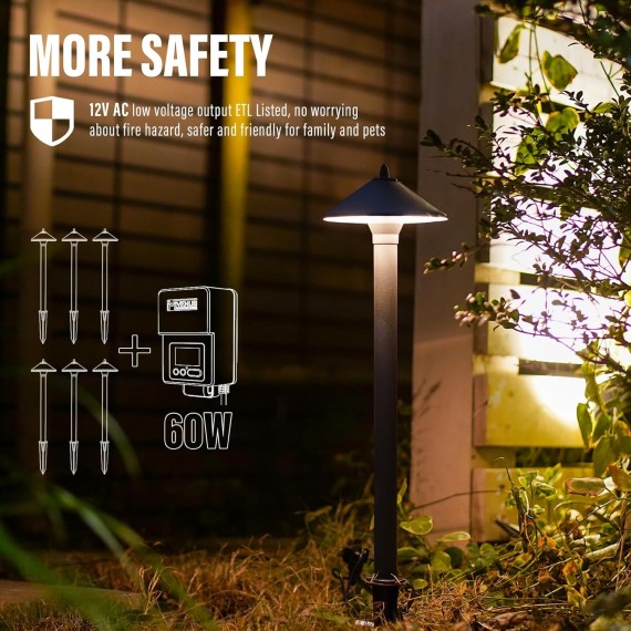 Low Voltage LED Pathway Lights 1.2W Outdoor Landscape Lighting 6 Pack 40 Lumen Landscape Path Lights 2700K for Lawn Patio Yard Walkway Driveway Pathway Garden