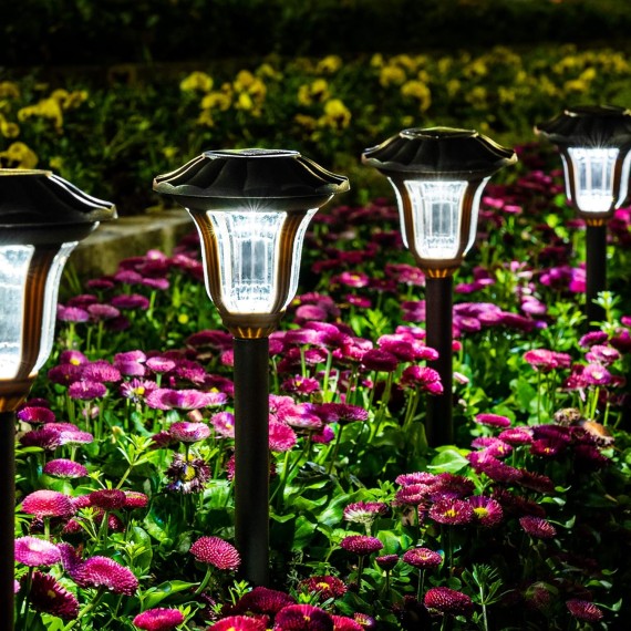 Solar Pathway Lights, 8 Pack Bright Solar Garden Lights, Solar Powered Walkway Lights, Solar Lights Outdoor Waterproof Solar Path Lights for Yard, Patio, Driveway (Cold White)…