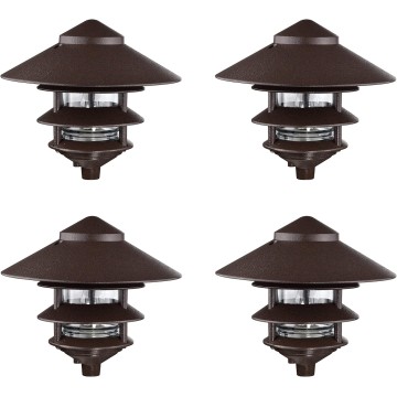 SF76/637/04 Outdoor Pagoda Landscape Pathway Light, 3 Tier - Large Hood, Old Bronze (4 Pack)