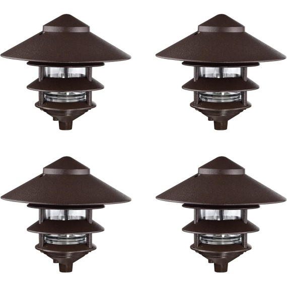 SF76/637/04 Outdoor Pagoda Landscape Pathway Light, 3 Tier - Large Hood, Old Bronze (4 Pack)