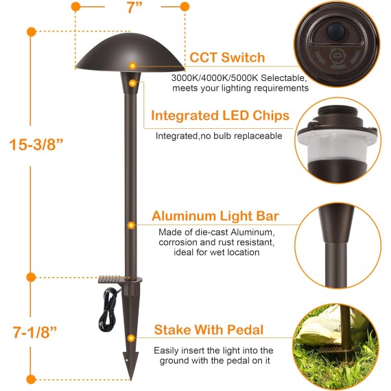 LED Landscape Pathway Light,5W 12V~15V AC/DC Low Voltage Path Lighting,Waterproof,6 Pack