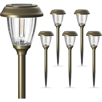 Solar Lights Outside Waterproof 6 Pack - Auto On/Off 10/25 LM LED Glass Outdoor Solar Lights Yard Garden Pathway Walkway Driveway(Warm White)
