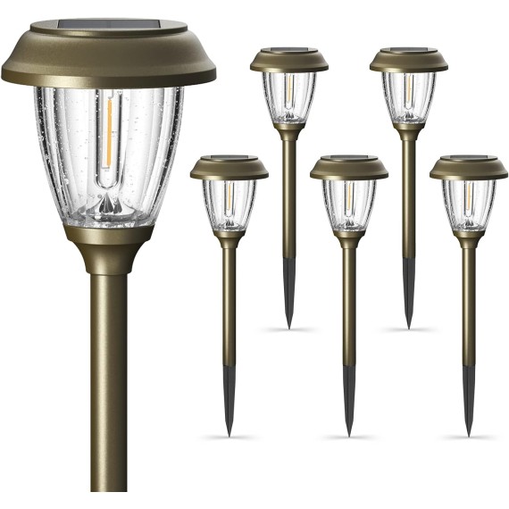 Solar Lights Outside Waterproof 6 Pack - Auto On/Off 10/25 LM LED Glass Outdoor Solar Lights Yard Garden Pathway Walkway Driveway(Warm White)