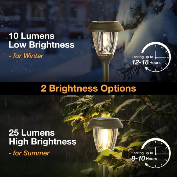 Solar Lights Outside Waterproof 6 Pack - Auto On/Off 10/25 LM LED Glass Outdoor Solar Lights Yard Garden Pathway Walkway Driveway(Warm White)