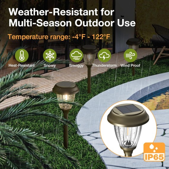 Solar Lights Outside Waterproof 6 Pack - Auto On/Off 10/25 LM LED Glass Outdoor Solar Lights Yard Garden Pathway Walkway Driveway(Warm White)