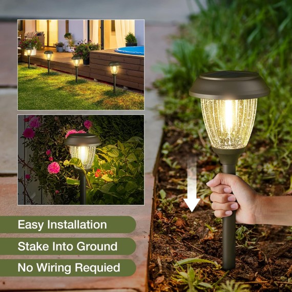 Solar Lights Outside Waterproof 6 Pack - Auto On/Off 10/25 LM LED Glass Outdoor Solar Lights Yard Garden Pathway Walkway Driveway(Warm White)