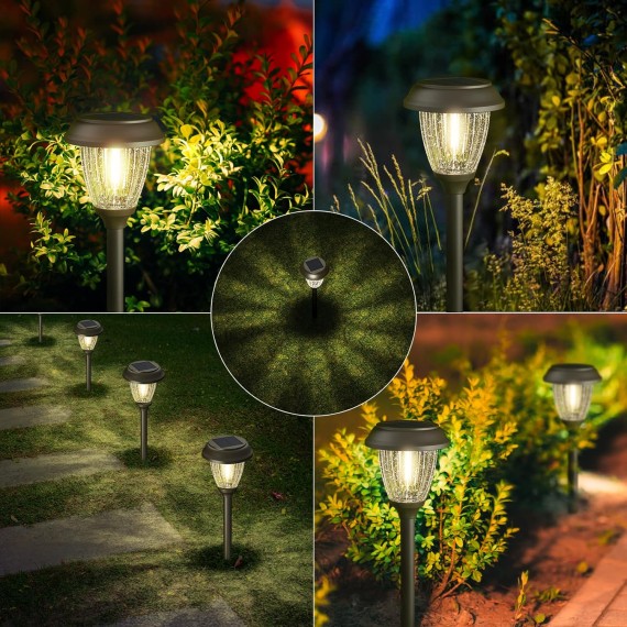 Solar Lights Outside Waterproof 6 Pack - Auto On/Off 10/25 LM LED Glass Outdoor Solar Lights Yard Garden Pathway Walkway Driveway(Warm White)