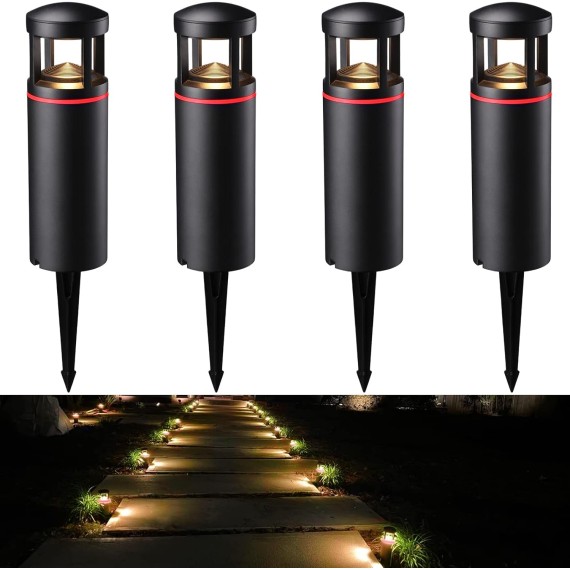 RGB Low Voltage Pathway Lights, Unique Light Pattern, Color Changing, Landscape Path Lights Outdoor, Aluminum, IP65, 3000K Warm White, 5W 12V AC/DC Path Lighting for Driveway, Pack of 4