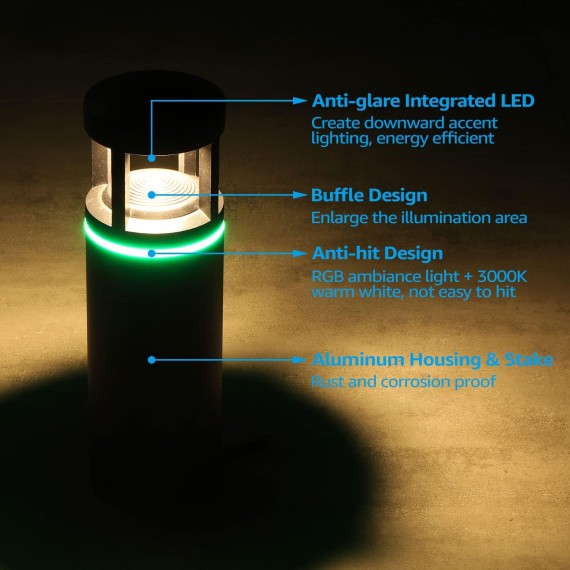 RGB Low Voltage Pathway Lights, Unique Light Pattern, Color Changing, Landscape Path Lights Outdoor, Aluminum, IP65, 3000K Warm White, 5W 12V AC/DC Path Lighting for Driveway, Pack of 4