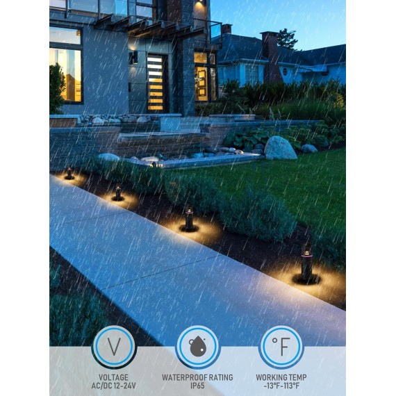 RGB Low Voltage Pathway Lights, Unique Light Pattern, Color Changing, Landscape Path Lights Outdoor, Aluminum, IP65, 3000K Warm White, 5W 12V AC/DC Path Lighting for Driveway, Pack of 4