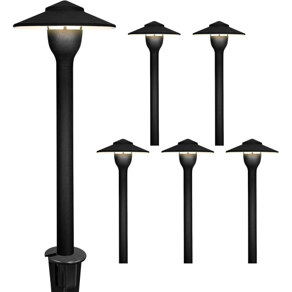 6-Pack Aluminum Pathway Lights, Low Voltage LED Landscape Path Light, 9-15V AC/DC Outdoor Walkway Lighting with 3W 3000K Integrated LED Chips for Yard Lawn, Ground Stake, IP68 UL-Listed