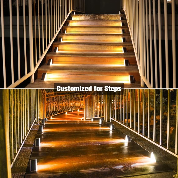 Solar Stair Lights 6 Pack, Solar Step Lights Outdoor Waterproof IP67, LED Outdoor Step Lights, Solar Outdoor Lights Decor for Stair, Deck, Front Step, Front Porch and Patio (Warm White)