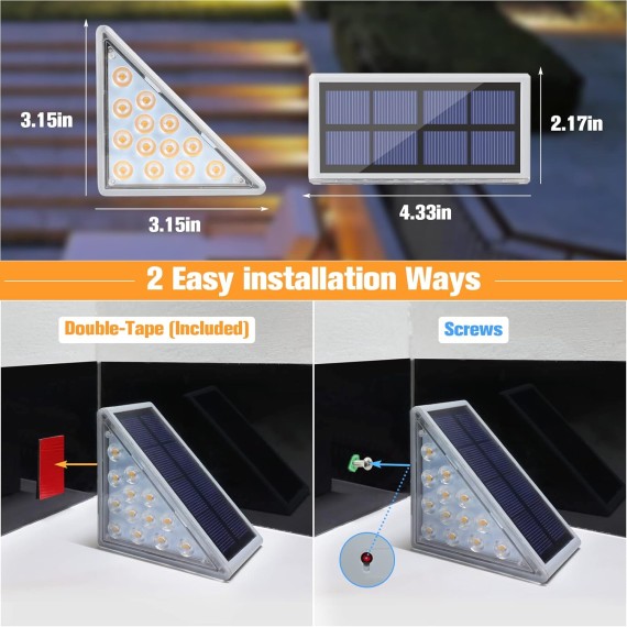 Solar Stair Lights 6 Pack, Solar Step Lights Outdoor Waterproof IP67, LED Outdoor Step Lights, Solar Outdoor Lights Decor for Stair, Deck, Front Step, Front Porch and Patio (Warm White)