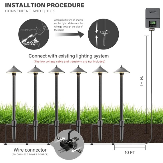 Low Voltage Pathway Lights Outdoor Landscape Lighting 10W 2700K Die-cast Aluminum Housing 12V Garden Halogen Path Lights for Walkway Patio Yard Lawn 6Pack