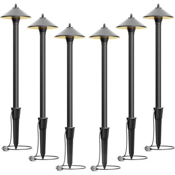 Low Voltage Pathway Lights Outdoor Landscape Lighting 10W 2700K Die-cast Aluminum Housing 12V Garden Halogen Path Lights for Walkway Patio Yard Lawn 6Pack
