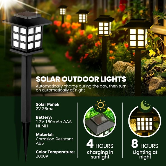 LED Solar Walkway Lights, 16 Pack Waterproof Lights for Garden, Landscape, Path, Yard, Patio, Driveway - Maintain 10 Hours of Lighting