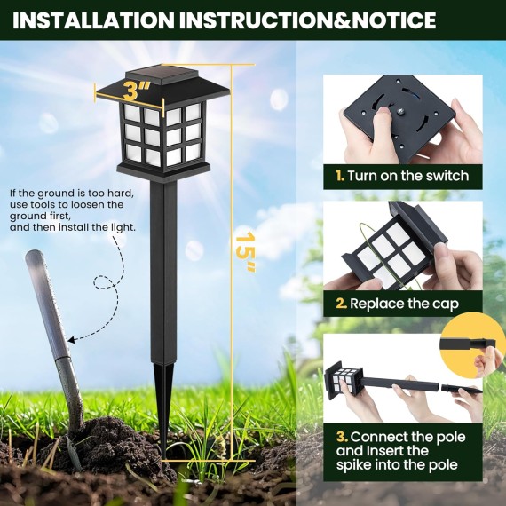 LED Solar Walkway Lights, 16 Pack Waterproof Lights for Garden, Landscape, Path, Yard, Patio, Driveway - Maintain 10 Hours of Lighting