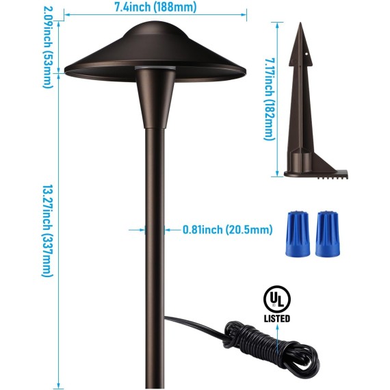 3CCT Low Voltage Pathway Lights, LED Landscape Path Lights, 3000K/4000K/5000K, Saucer Head, 12-24V AC/DC, IP65 Outdoor Walkway Light, Oil Rubbed Bronze Aluminum, Pack of 6