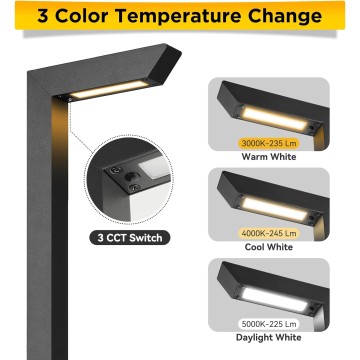 3CCT LED Low Voltage Landscape Pathway Light Wired, Premium 3000K/4000K/5000K Selectable Path Lighting, Modern Walkway Lights Outdoor, Higher Aluminum Housing with Larger Stake (4 pack)