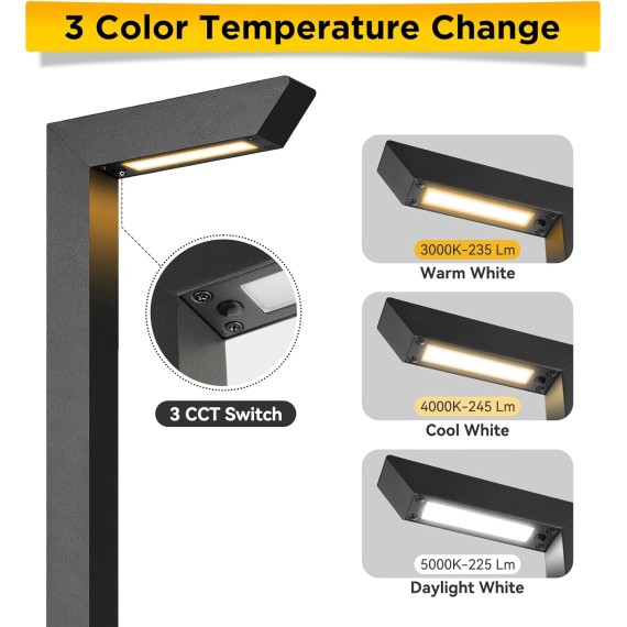 3CCT LED Low Voltage Landscape Pathway Light Wired, Premium 3000K/4000K/5000K Selectable Path Lighting, Modern Walkway Lights Outdoor, Higher Aluminum Housing with Larger Stake (4 pack)