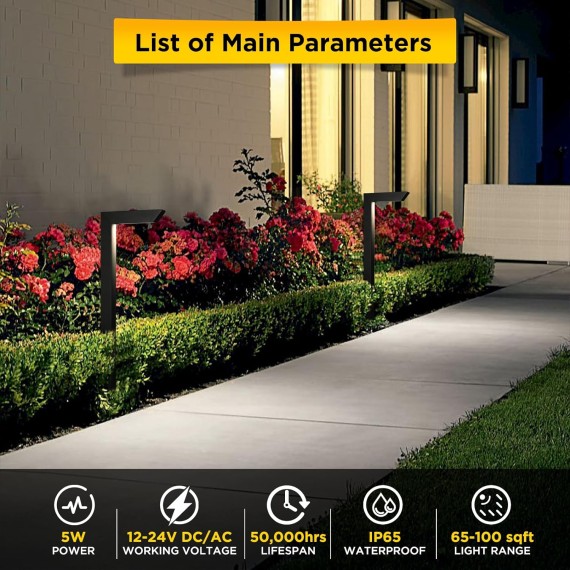 3CCT LED Low Voltage Landscape Pathway Light Wired, Premium 3000K/4000K/5000K Selectable Path Lighting, Modern Walkway Lights Outdoor, Higher Aluminum Housing with Larger Stake (4 pack)