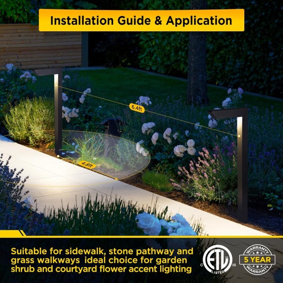 3CCT LED Low Voltage Landscape Pathway Light Wired, Premium 3000K/4000K/5000K Selectable Path Lighting, Modern Walkway Lights Outdoor, Higher Aluminum Housing with Larger Stake (4 pack)