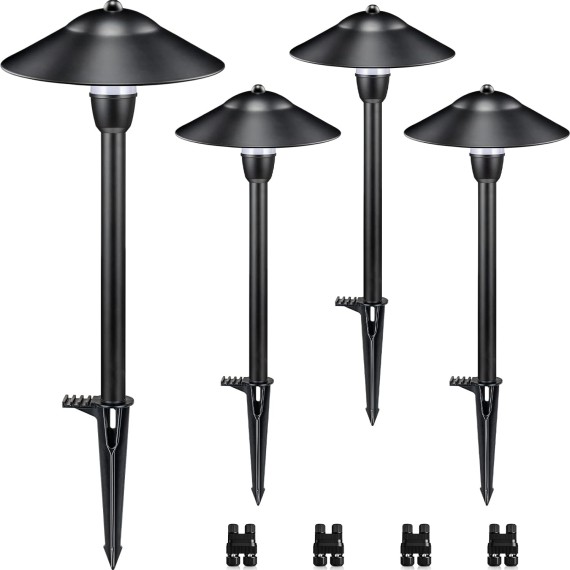 Low Voltage Pathway Lights LED Landscape Lights Low Voltage 3W 12-24V 3000K Landscape Lighting Cast-Aluminum Waterproof Landscape Path Lights for Yard Walkway Garden ETL Listed Cord, 4 Pack