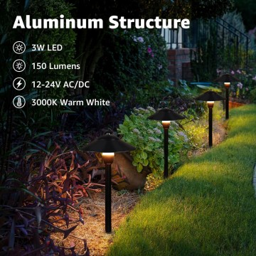 Low Voltage Pathway Lights LED Landscape Lights Low Voltage 3W 12-24V 3000K Landscape Lighting Cast-Aluminum Waterproof Landscape Path Lights for Yard Walkway Garden ETL Listed Cord, 4 Pack