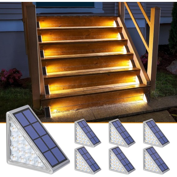 Solar Step Lights for Outside,6 Pack Warm White Solar Stair Lights Outdoor Waterproof IP67 Auto On Off,Solar Lights for Steps,Stair,Patio,Yard,Porch,Front Door,Sidewalk,Deck Decor