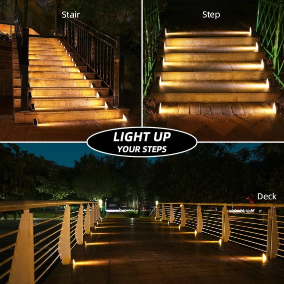 Solar Step Lights for Outside,6 Pack Warm White Solar Stair Lights Outdoor Waterproof IP67 Auto On Off,Solar Lights for Steps,Stair,Patio,Yard,Porch,Front Door,Sidewalk,Deck Decor