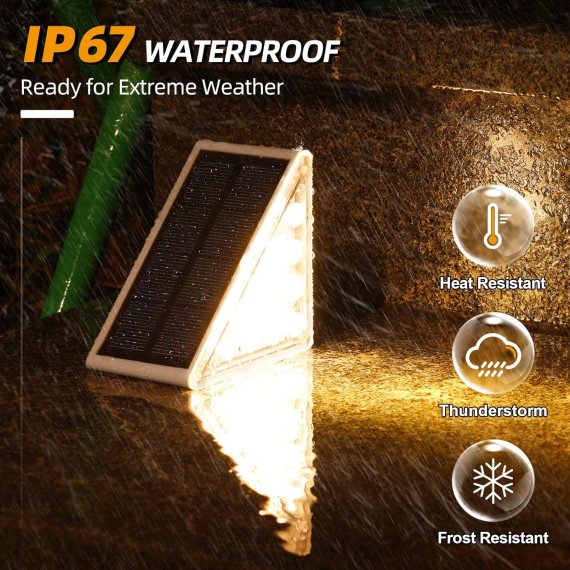 Solar Step Lights for Outside,6 Pack Warm White Solar Stair Lights Outdoor Waterproof IP67 Auto On Off,Solar Lights for Steps,Stair,Patio,Yard,Porch,Front Door,Sidewalk,Deck Decor