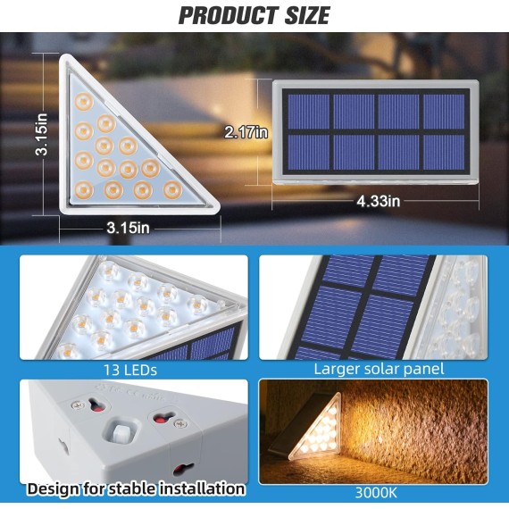 Solar Step Lights for Outside,6 Pack Warm White Solar Stair Lights Outdoor Waterproof IP67 Auto On Off,Solar Lights for Steps,Stair,Patio,Yard,Porch,Front Door,Sidewalk,Deck Decor