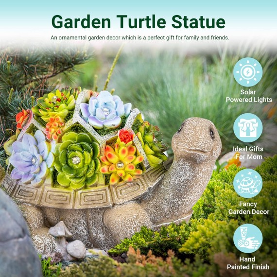 Solar Garden Statues Turtle Figurine Lights for Outside, Yard Decorations Outdoor, Garden Decor Unique Birthday Housewarming Gifts for Mom, Women for Mothers Day
