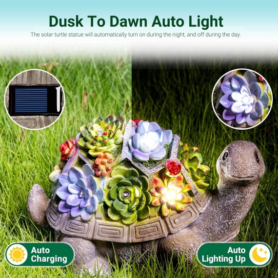 Solar Garden Statues Turtle Figurine Lights for Outside, Yard Decorations Outdoor, Garden Decor Unique Birthday Housewarming Gifts for Mom, Women for Mothers Day