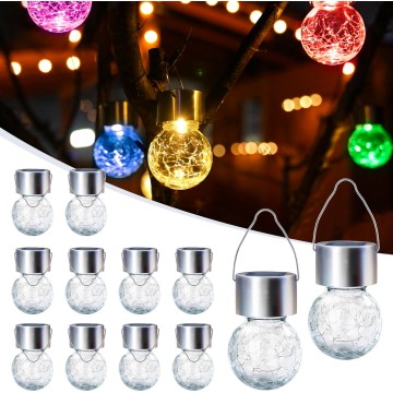 12 Pack Solar Outdoor Lights, Solar Hanging Lights for Christmas Decoration-Cracked Glass Solar Lights Outdoor Waterproof for Garden, Yard, Fence, Tree(Color Changing)