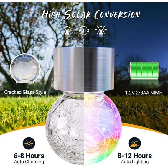12 Pack Solar Outdoor Lights, Solar Hanging Lights for Christmas Decoration-Cracked Glass Solar Lights Outdoor Waterproof for Garden, Yard, Fence, Tree(Color Changing)