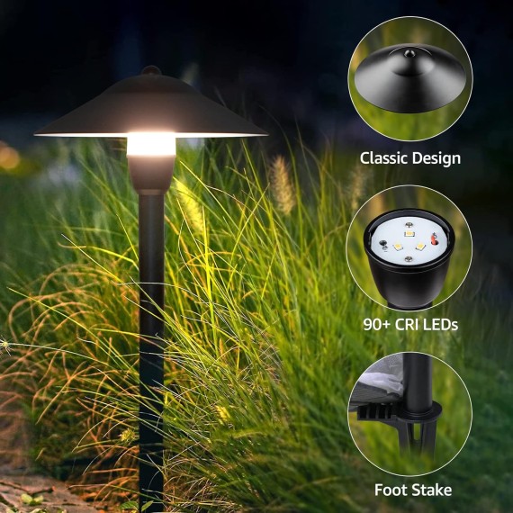 LED Landscape Lights Low Voltage Pathway Lights 3W 12-24V Landscape Lighting Aluminum Landscape Path Lights 3000K Waterproof Landscaping Lights for Garden Walkway Yard ETL Listed Cord, 8 Pack