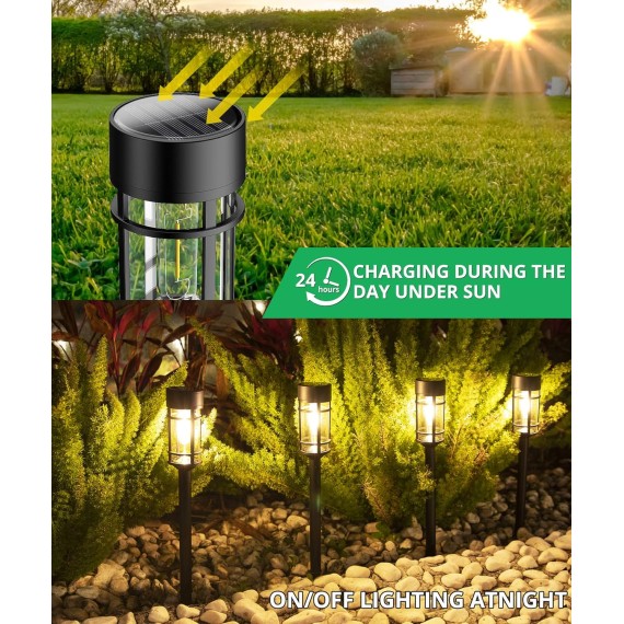 Solar Pathway Lights 8 Pack, Bright Solar Lights Outdoor Waterproof IP65, LED Solar Garden Lights Metal Landscape Lighting for Yard, Path, Driveway