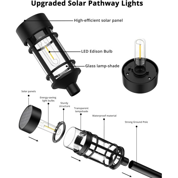 Solar Pathway Lights 8 Pack, Bright Solar Lights Outdoor Waterproof IP65, LED Solar Garden Lights Metal Landscape Lighting for Yard, Path, Driveway