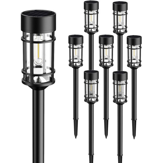 Solar Pathway Lights 8 Pack, Bright Solar Lights Outdoor Waterproof IP65, LED Solar Garden Lights Metal Landscape Lighting for Yard, Path, Driveway