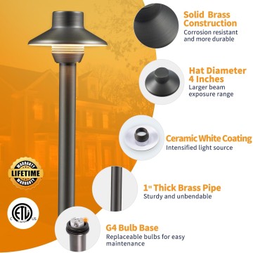 Landscape Path Lights Brass, 12V Low Voltage Pathway Lights Wired, Outdoor Garden Lights LED Waterproof, Mini Shade Bronze for Yard Walkway Driveway with 3W 270LM 2700K G4 Bulb
