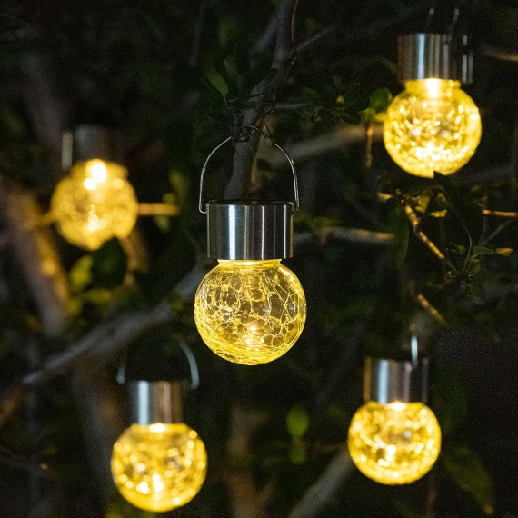 8 Pack Solar Outdoor Lights, Solar Hanging Lights for Christmas Decoration-Cracked Glass Solar Lights Outdoor Waterproof for Garden, Yard, Fence, Tree（Warm White）
