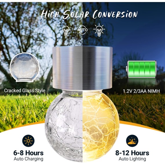 8 Pack Solar Outdoor Lights, Solar Hanging Lights for Christmas Decoration-Cracked Glass Solar Lights Outdoor Waterproof for Garden, Yard, Fence, Tree（Warm White）