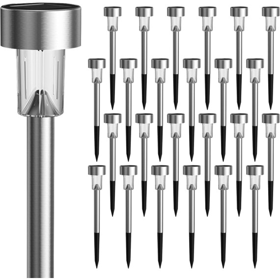 24 Pack Solar Path Lights Outdoor,Solar Lights Outdoor Waterproof,Stainless Steel LED Landscape Lighting,Solar Garden Lights for Driveway,Pathway,Patio,Yard