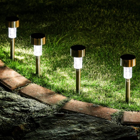 24 Pack Solar Path Lights Outdoor,Solar Lights Outdoor Waterproof,Stainless Steel LED Landscape Lighting,Solar Garden Lights for Driveway,Pathway,Patio,Yard