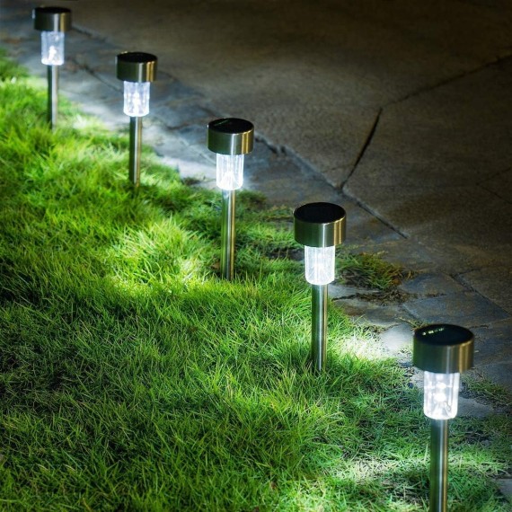 24 Pack Solar Path Lights Outdoor,Solar Lights Outdoor Waterproof,Stainless Steel LED Landscape Lighting,Solar Garden Lights for Driveway,Pathway,Patio,Yard