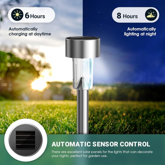 24 Pack Solar Path Lights Outdoor,Solar Lights Outdoor Waterproof,Stainless Steel LED Landscape Lighting,Solar Garden Lights for Driveway,Pathway,Patio,Yard
