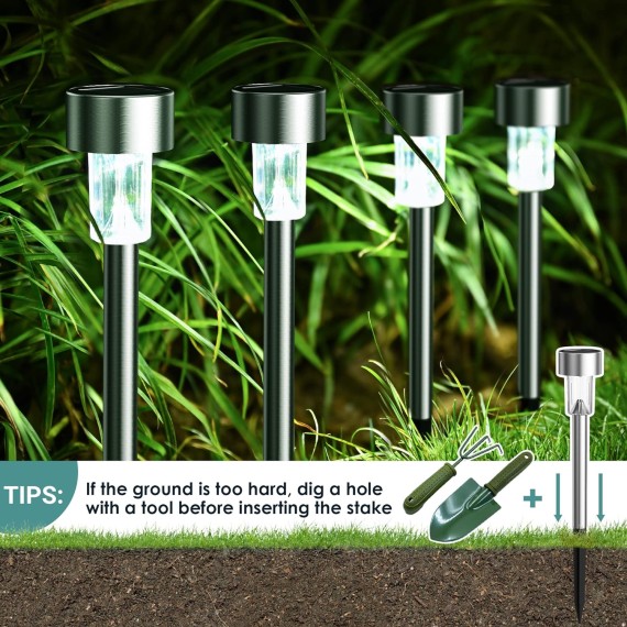 24 Pack Solar Path Lights Outdoor,Solar Lights Outdoor Waterproof,Stainless Steel LED Landscape Lighting,Solar Garden Lights for Driveway,Pathway,Patio,Yard